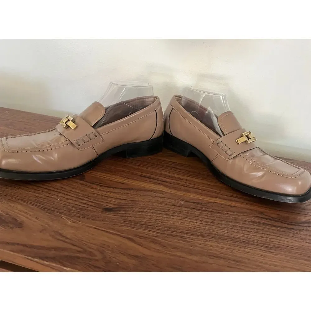 ALOHAS Beige Leather Gold Hardware Square Toe Loafers Collegiate sz EU41/US10